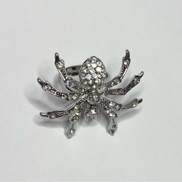 Vintage Tarantula Spider Ring Silver With Clear Rhinestones Adjustable - Picture 2 of 4